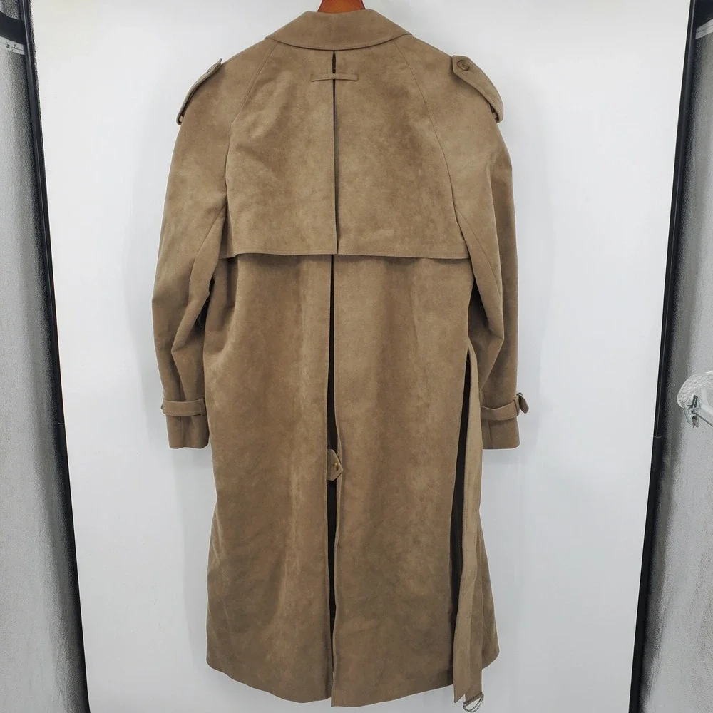 Vintage Neiman Marcus Alcantara Faux Suede Trench Coat Double Breast Tan Duster